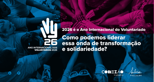 Capa do e-book "2026 é o Ano Internacional do Voluntariado", com mãos unidas e o logo oficial IVY26